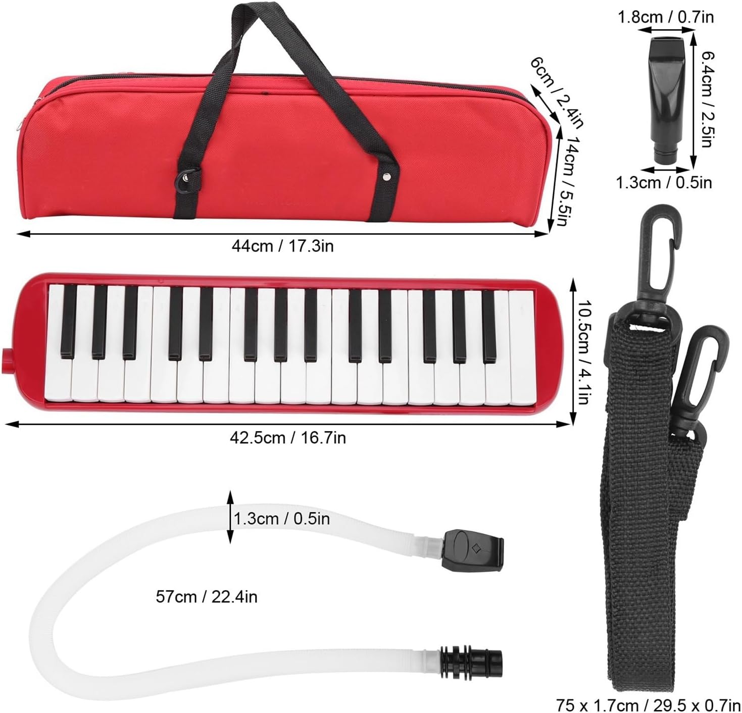 Melodica 32 Key Melodica Wind Musical Instrument Suitable for Beginner Practice Bag(Black)
