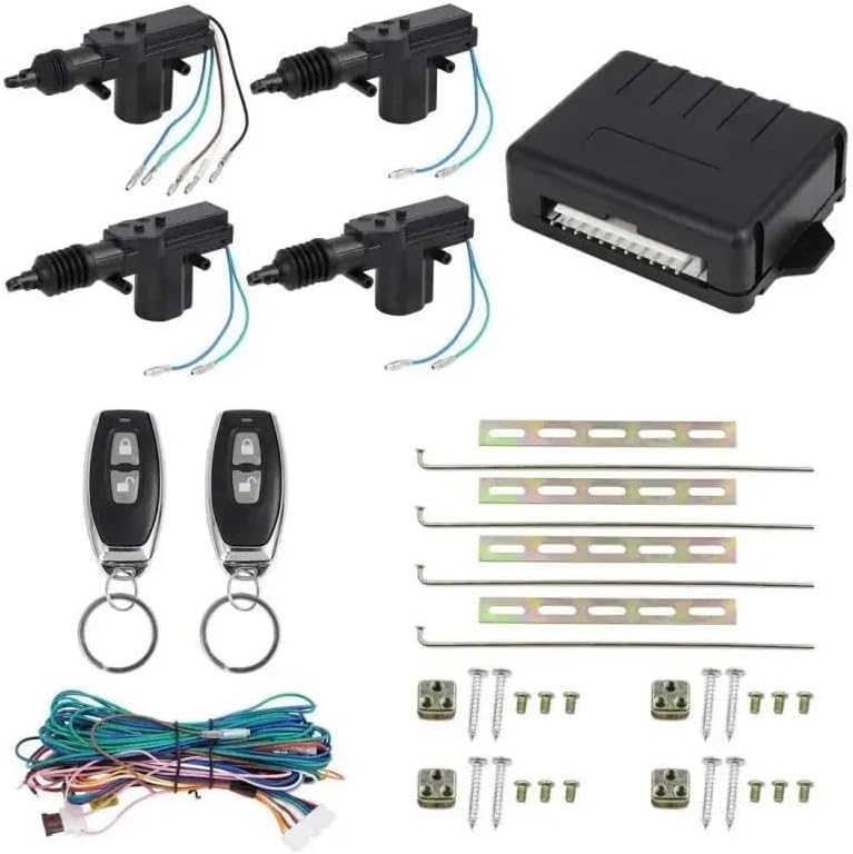 Suitable for 4 Doors Central Lock Locking System 12V Universal 10Pin Car Door Keyless Entry System with 2 Remote Control with Actuator 433MHz(2 button keys)