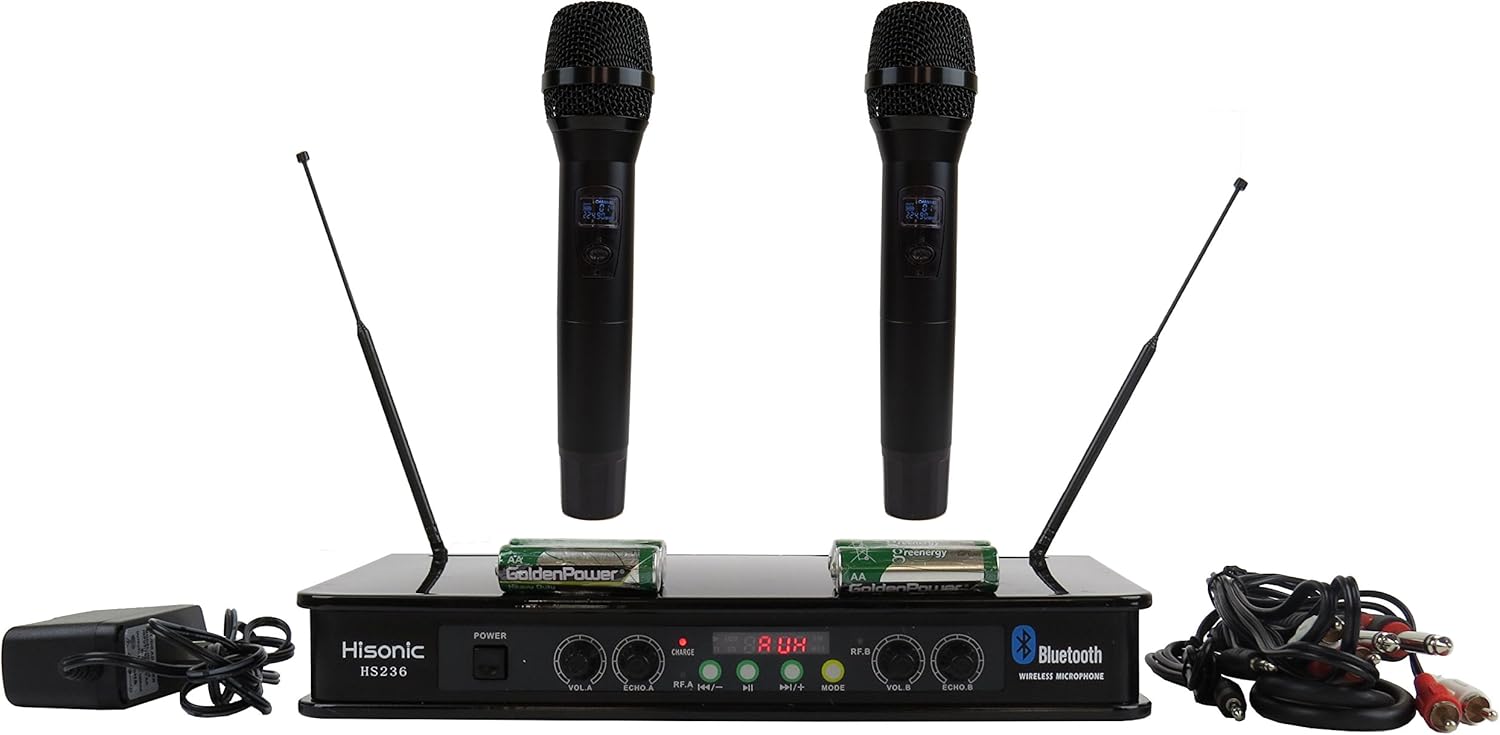 Hisonic HS236 Bluetooth VHF Handheld Wireless Microphone System Portable and Rechargeable Battery Installed,2 Handheld Microphone