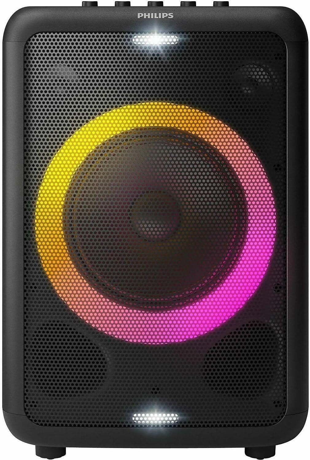 Philips X3206 Bluetooth Party Speaker with Deep bass, Up to 14 Hours Battery, Party Lights and Karaoke Effects, Microphone and Guitar Input, Audio-in, USB Charging, Built-in Trolley, TAX3206