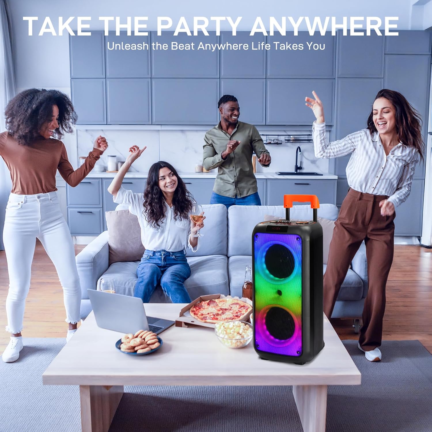 Ktaxon Karaoke Machine with 2 Wireless Microphones, Portable Outdoor & Indoor Bluetooth Speaker with Multi Light Modes, Dual 8