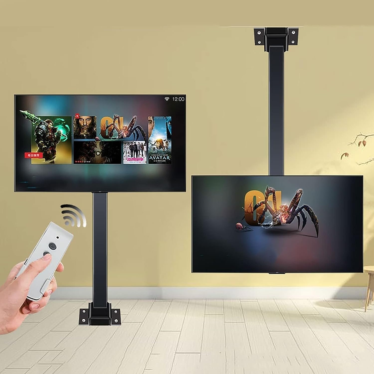 TV Wall Bracket, TV Wall Mount, Motorized Ceiling TV Mount, Monitor Bracket, Electric TV Lift with Remote Control and Memory Setting