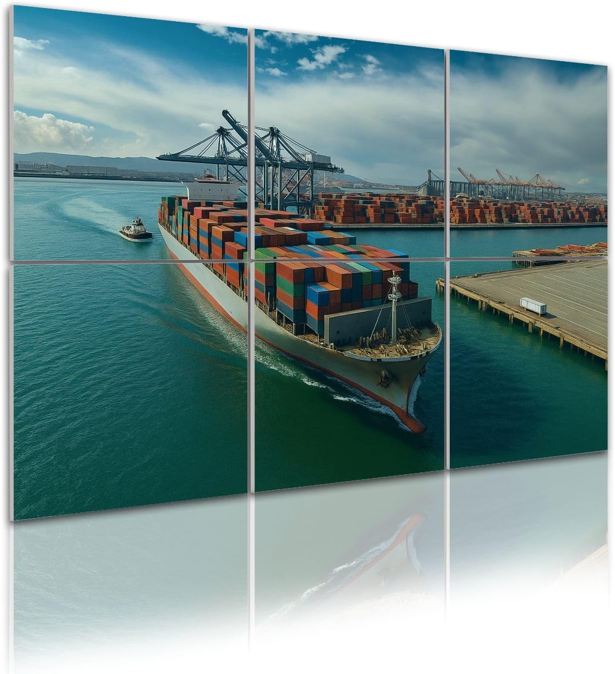 6 Pack Art Acoustic Panels Self Adhesive tug boat maneuvering cargo ship dockside port long beach Decorative Soundproof Wall Panels Sound Absorbing Panel 48