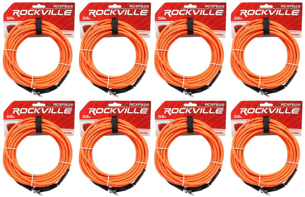 Rockville (8 RCXFB25O 25' Female XLR to 1/4'' TRS Cable Orange, 100% Copper
