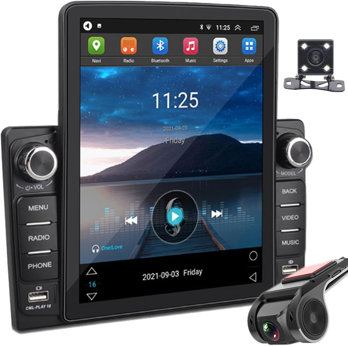 Double Din Car Stereo, 2+32G Android 10 Car Radio 9.5 inch HD Touchscreen Car Audio Receivers, GPS, WiFi,Bluetooth, Mirror Link, Dual USB Port/Subwoofer, FM Radio with Rear View Camera and DVR