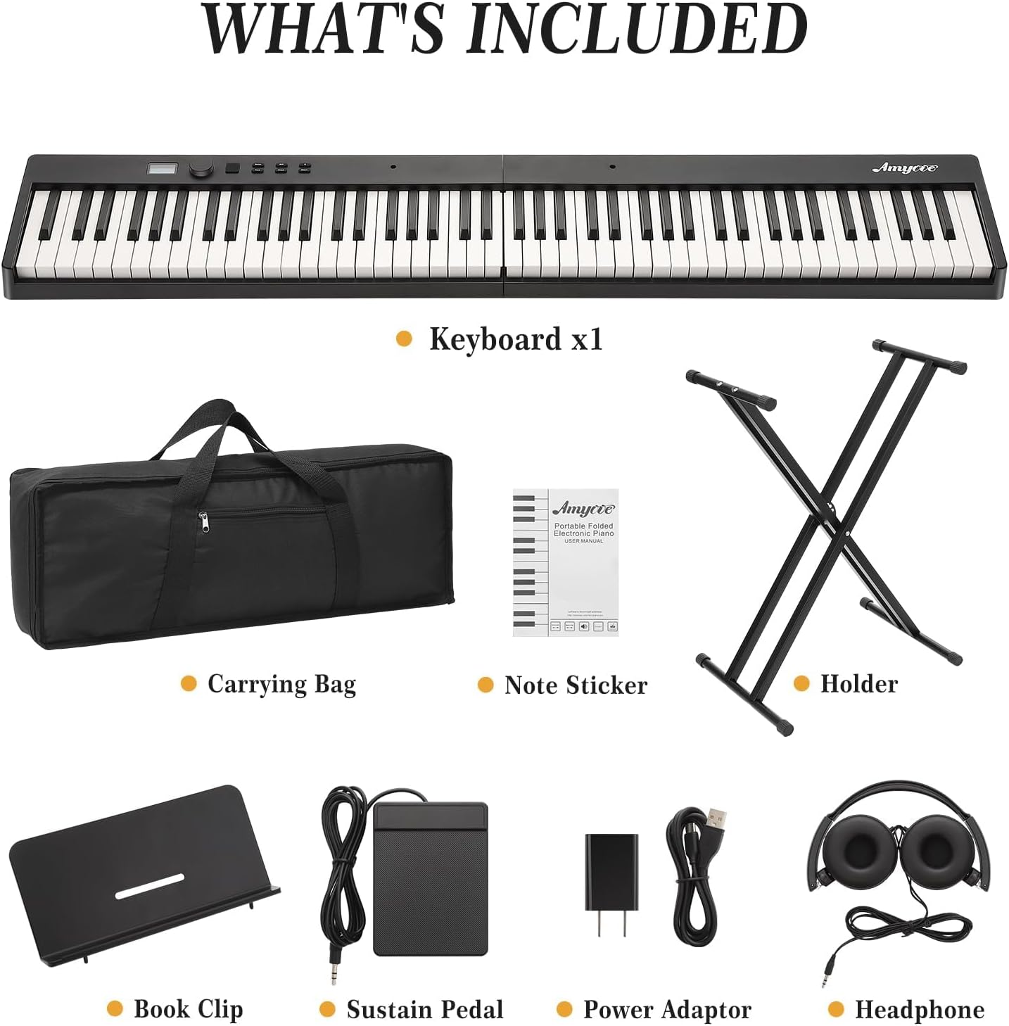 88 Key Weighted Keyboard Piano, Full Size Digital Piano with Sustain Pedal, Power Supply, Carrying Bag, Music Stand, Foldable Keyboard Suitable for Beginners Adults Professional