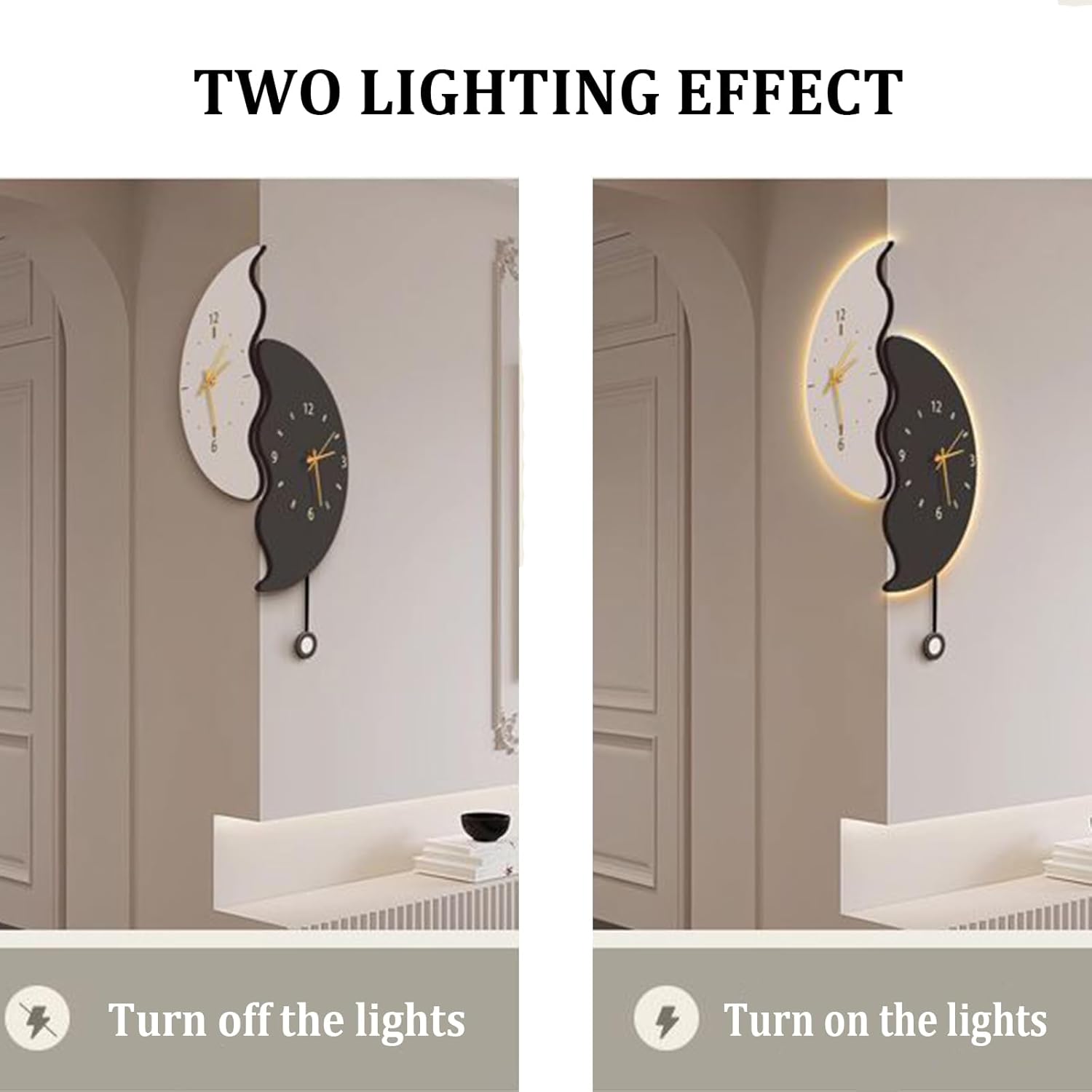 Double-Sided Corner Wall Clock with LED Light,Battery Operated Decorative Wall Clock,Modern Large Digital Wall Mount Clock for Living Room Bedroom Office(20.9