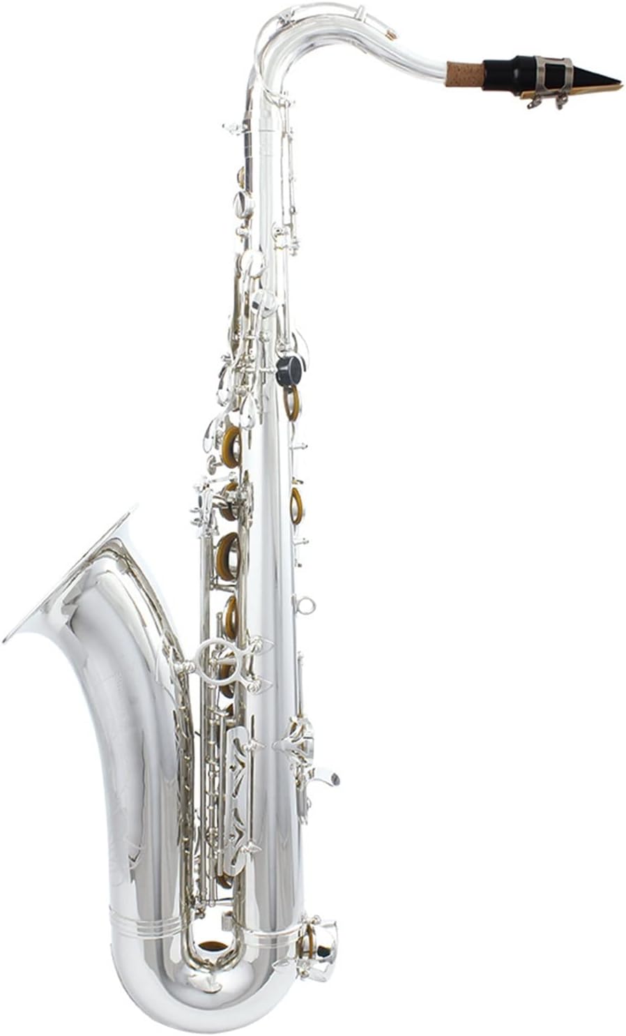 TSTS Bb Tenor Saxophone Brass Body Electrophoresis Gold Woodwind Instrument Brass Sax Full Kit (Color : Silver)