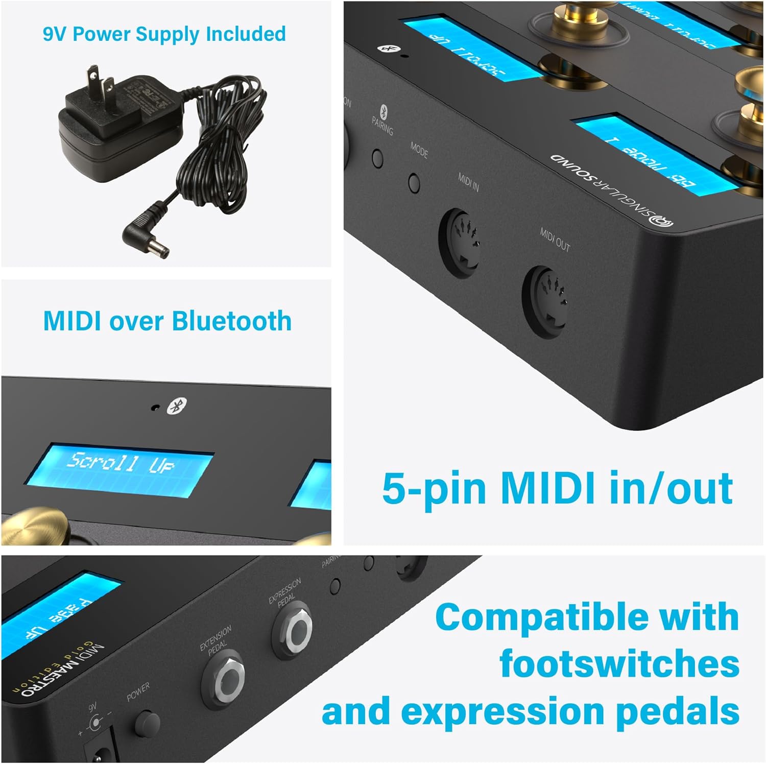 Singular Sound MIDI Maestro Gold Edition - All-in-One MIDI Foot Controller with Silent Footswitches, Mobile App Control, and Built-in Modes for BeatBuddy and Aeros Loop Studio
