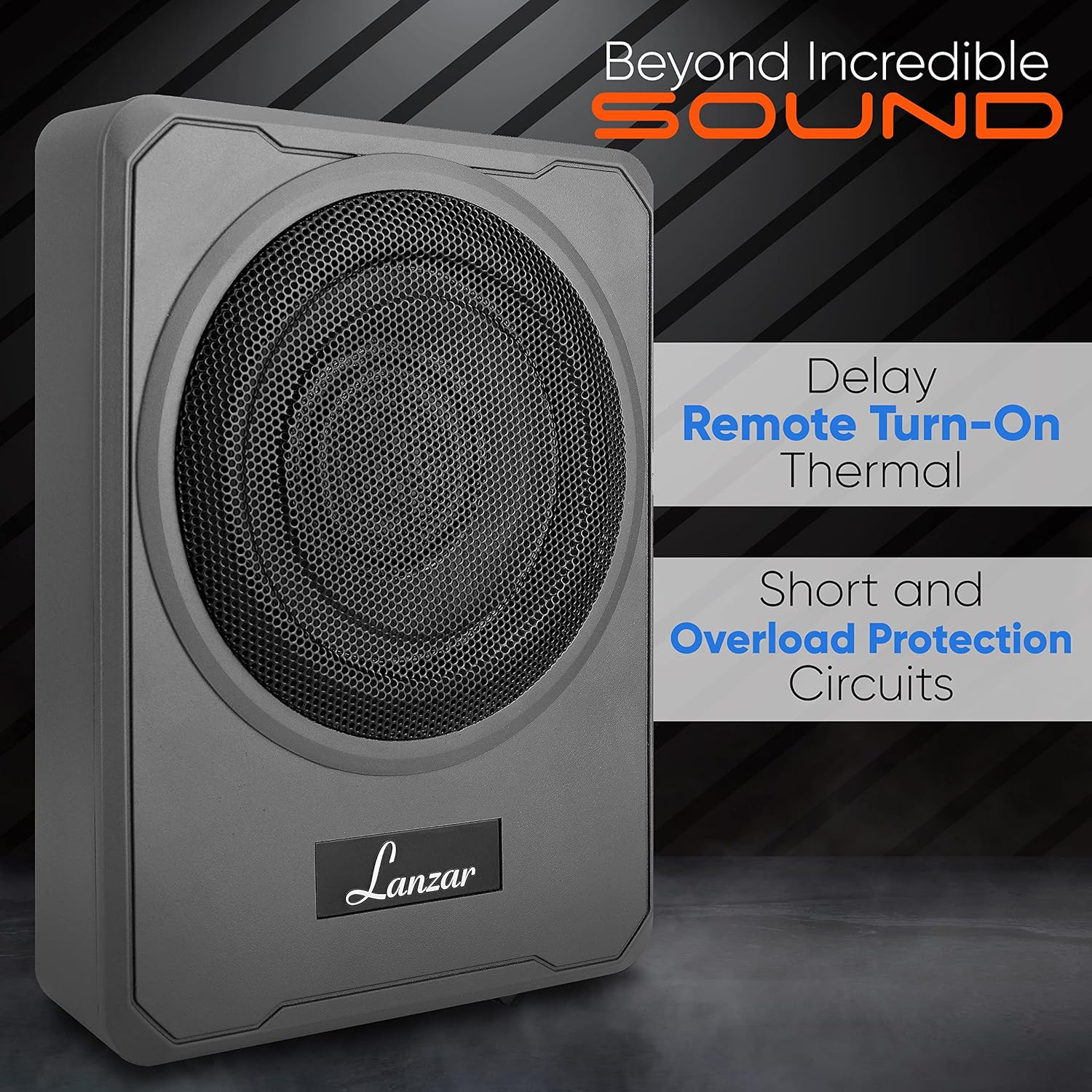 Pyle 8-Inch Low-Profile Amplified Subwoofer System - 600 Watt Compact Enclosed Active Underseat Car Audio Subwoofer with Built in Amp, Powered Car Subwoofer w/ Low & High Level Inputs - Pyle SBA8A.5