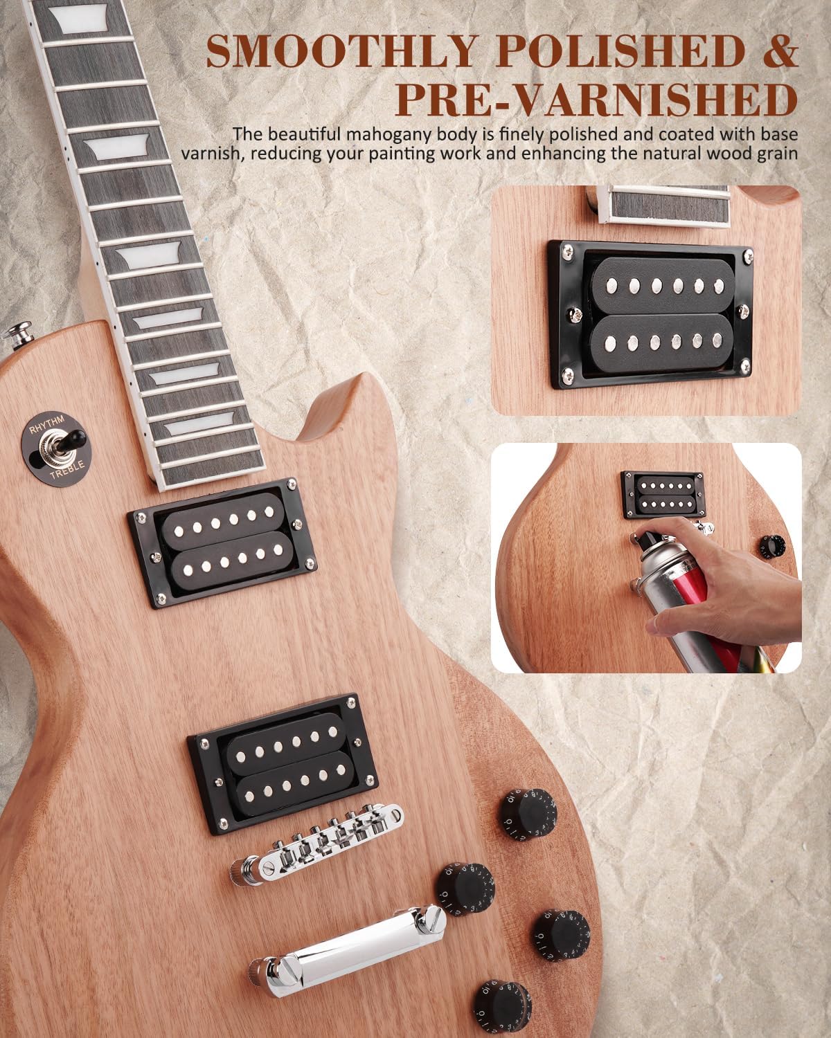 STRICH DIY Electric Guitar Kit, LP Style Mahogany Body & Maple Neck Guitar with HH Pickups, Easy to Assemble Kit with All Parts Included – Build Your Own Electric Guitar SLP-D30