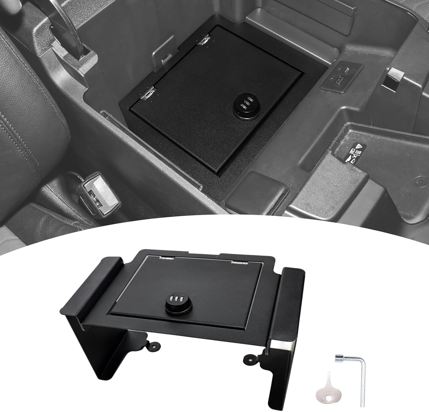 BESTAOO Center Console Gun Safe Lock Box Compatible with 2023-2025 Chevy Silverado GMC Sierra 1500 Accessories, Vault Locking Security Armrest Box Password Lock