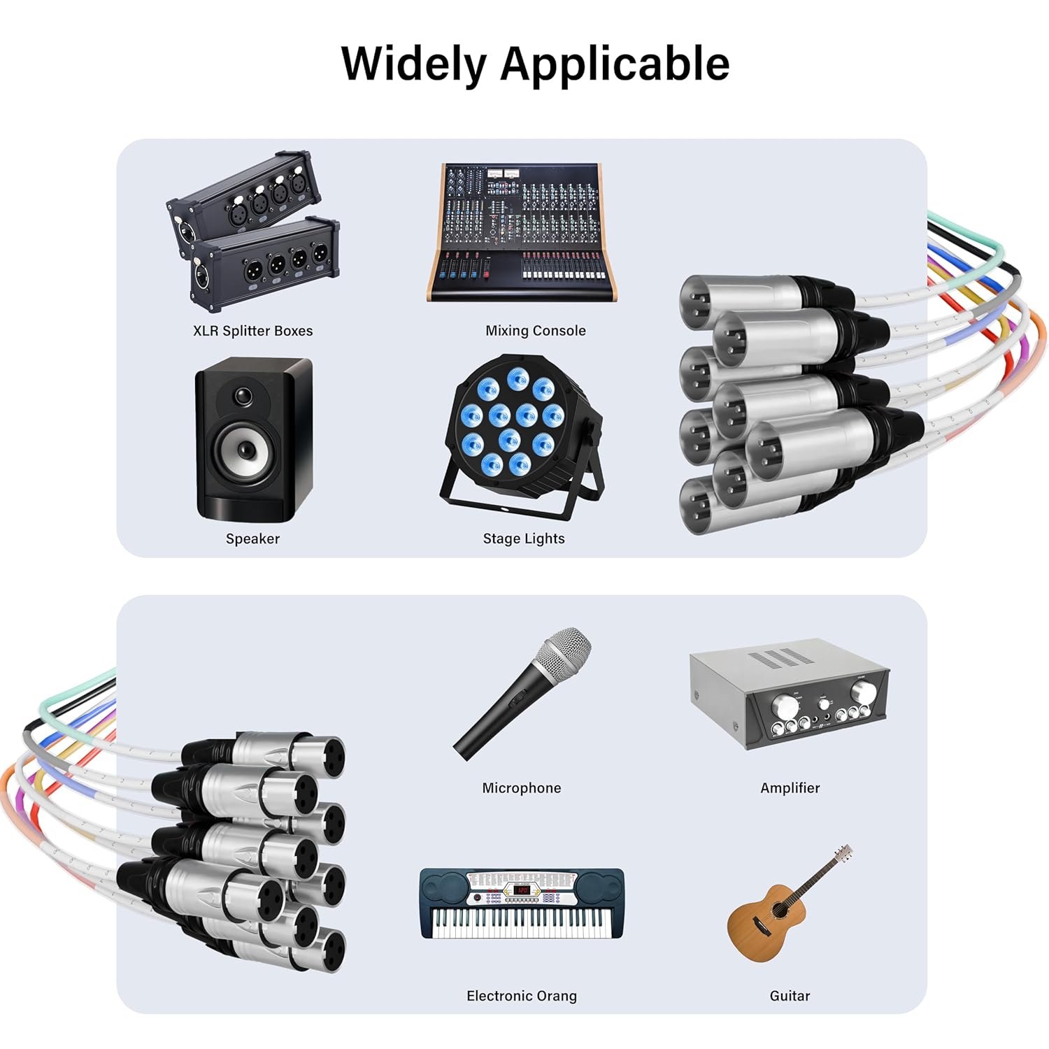 PRORECK 50ft Snake Cable, 8-Channel Shielded Audio Cable XLR Male to XLR Female, with Color-Marked Connectors for Professional Stage, Studio, and Live （PR-XLR/XLR-8 * 50）