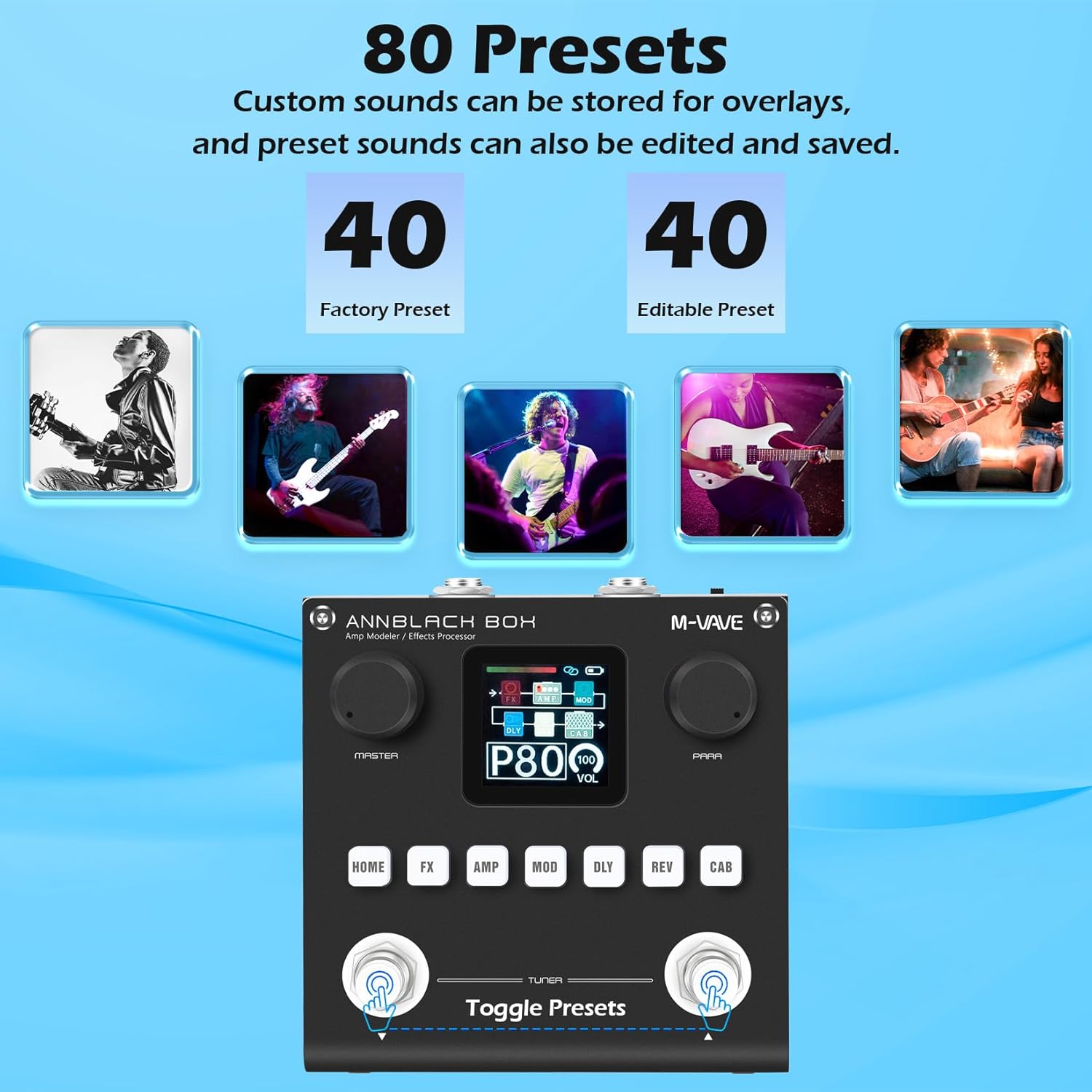 M-VAVE ANN Black Pedal Box Multi Effects Guitar Base Pedal - 80 Editable Presets With APP Create Your Paremeters Build in Battery