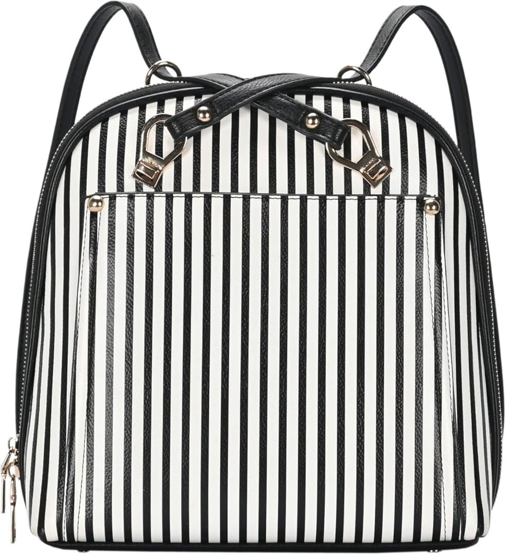 MMS Brands Miztique - The Daisy Convertible Backpack Purse for Women (White Stripe) | Soft Vegan Leather Shoulder Strap Bag or Convertible Backpack | 10.5in x 4in x 11.5in |