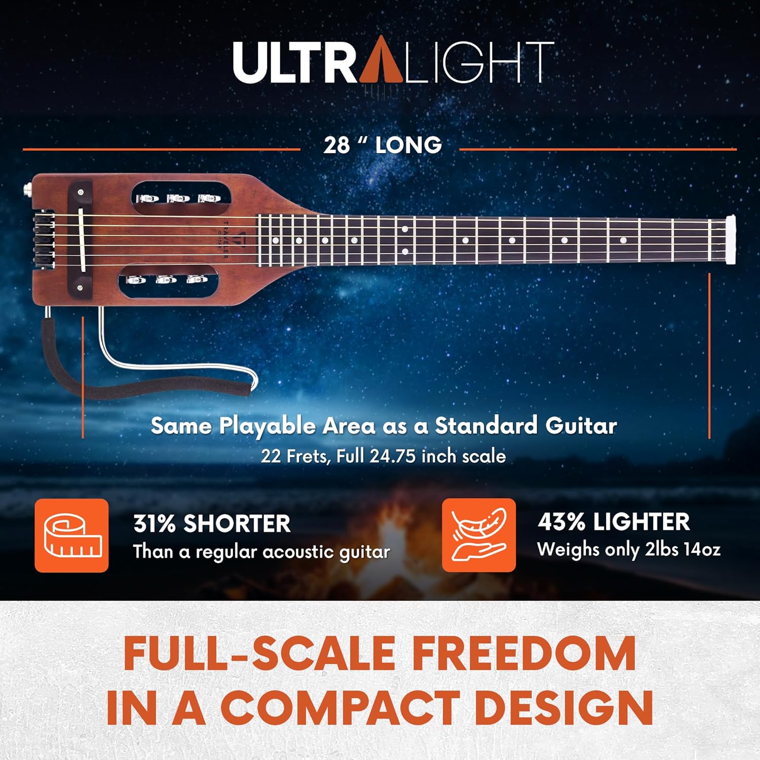 Traveler Guitar Ultra-Light Acoustic Acoustic-Electric Guitar, Antique Brown