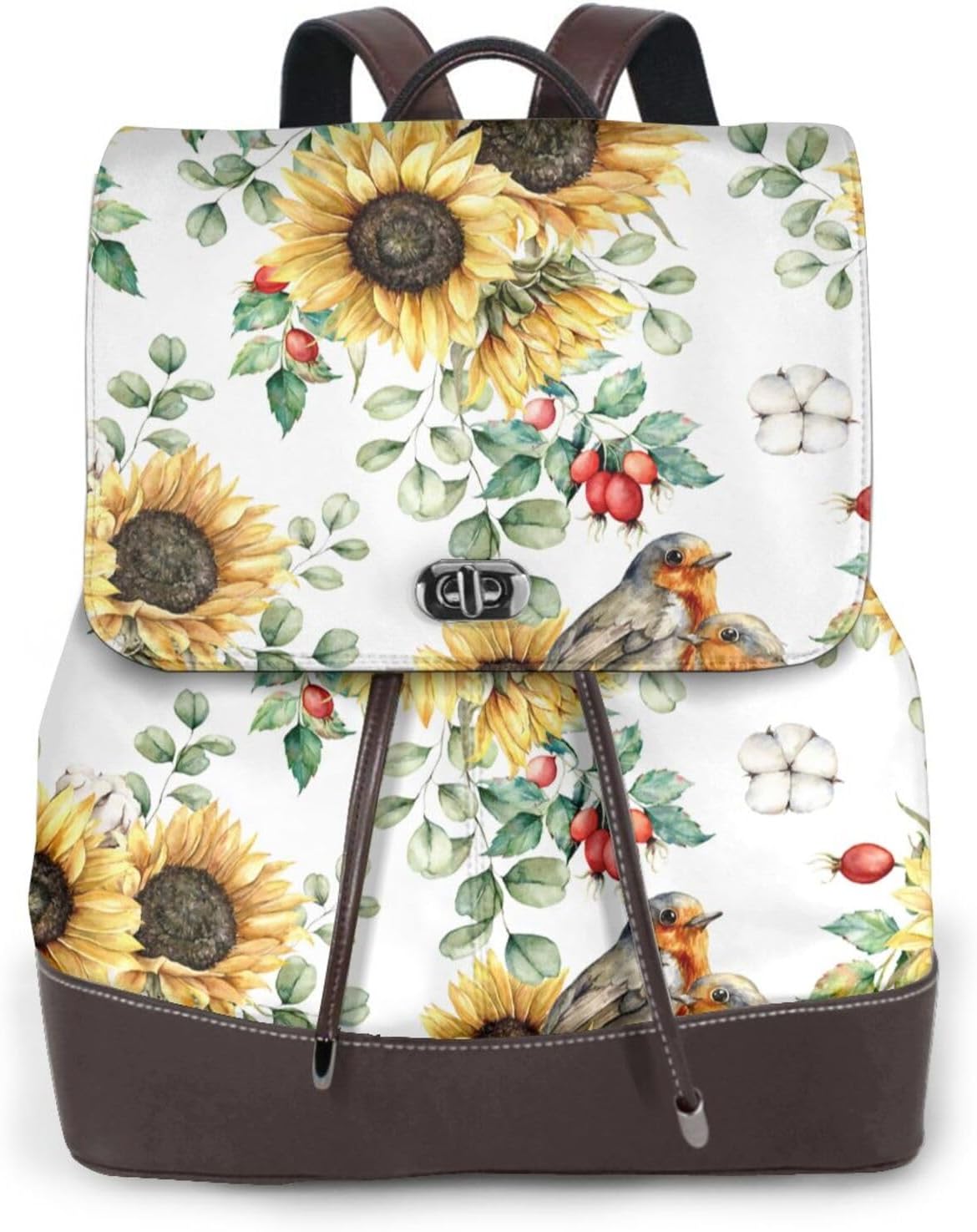Sunflowers Leaves And Birds for Womens Backpack Purse Microfiber PU Anti-theft Large Fashion Designer Travel Bag Ladies Shoulder Bags