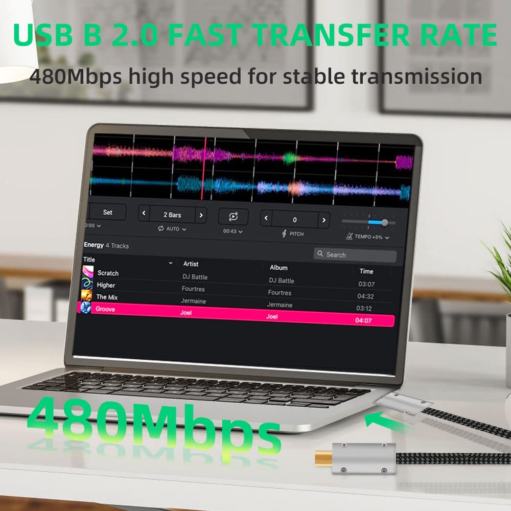 Monosaudio USB 2.0 A to B Data Cable, 1M/3.3Ft, OFC Copper, 3-Layer Shield, 24k Gold-Plated Connectors, for DAC, Decoder, Printer, Computer, Audio Equipment