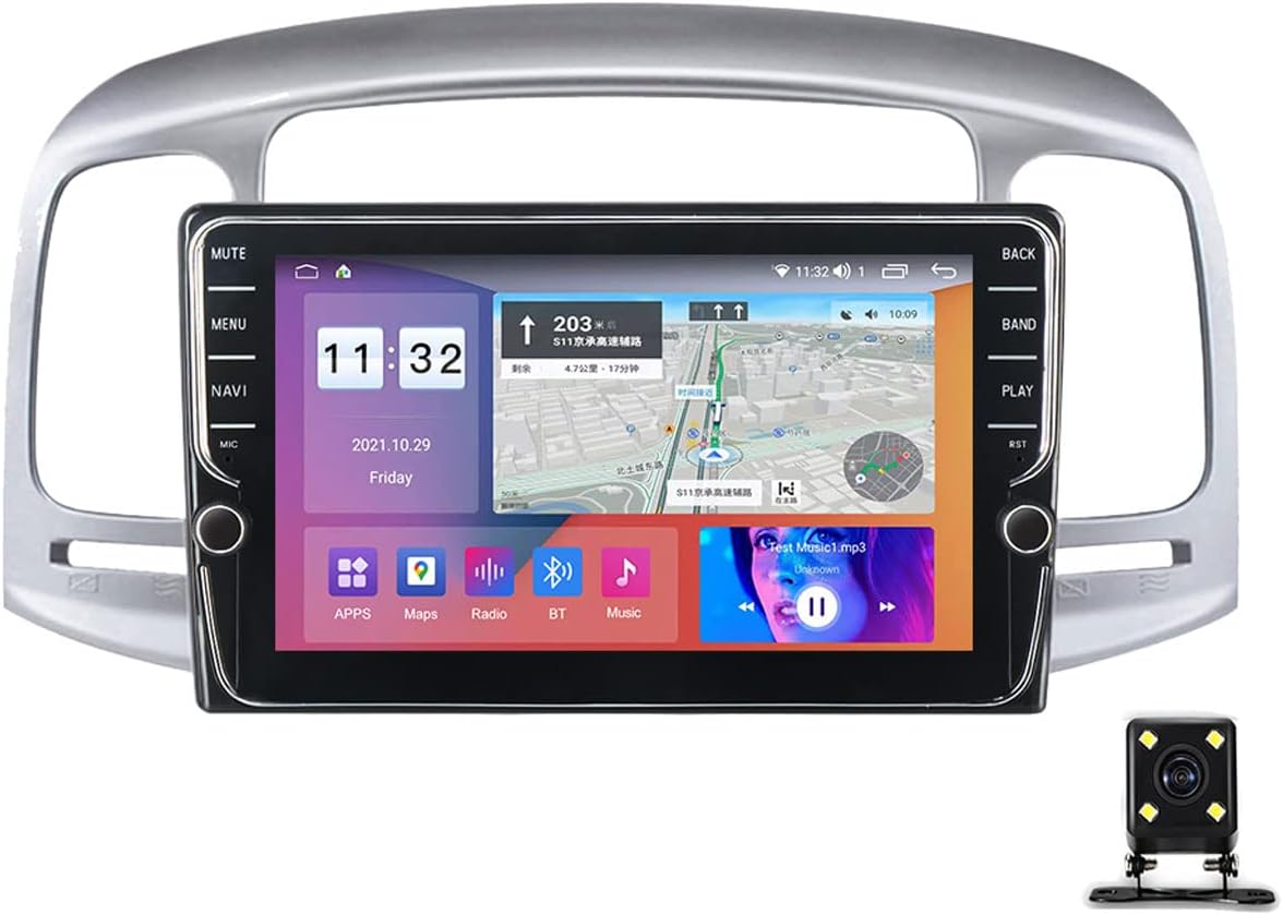 Car Stereo Compatible with Carplay & Auto, 9 Inch Double Din Car Stereo with Bluetooth, Touch Screen Car Radio MP5 Player for Hyundai Accent 2006-2011 with Backup Camera