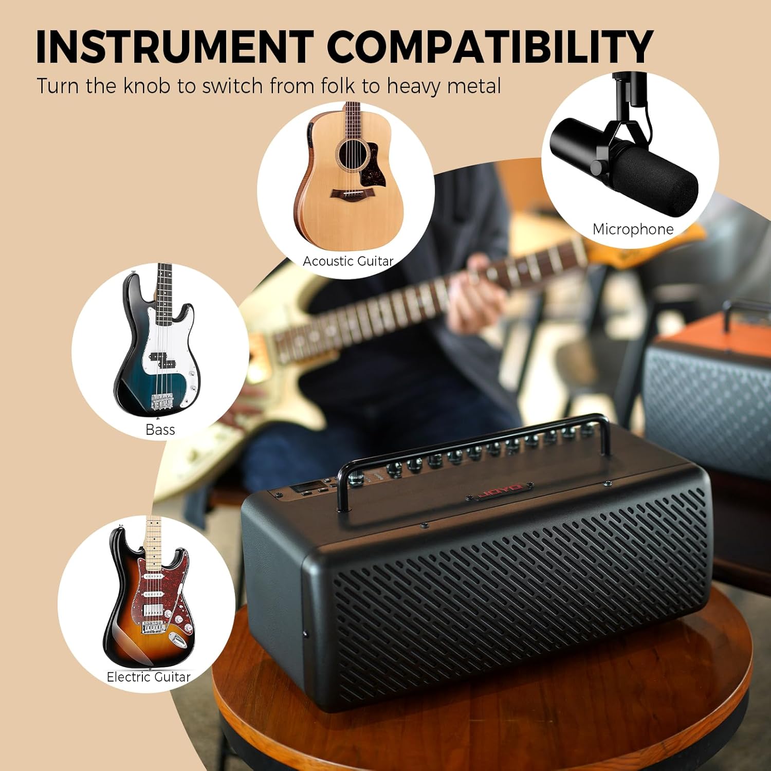 JOYO 40W Desktop Guitar Amp Portable,Professional Combo Guitar Amplifier Live Streaming & Recording with 8 Effects,Presets,Looper,Drum Machine & App for Electric Acoustic Bass Guitar (JAM Buddy III)