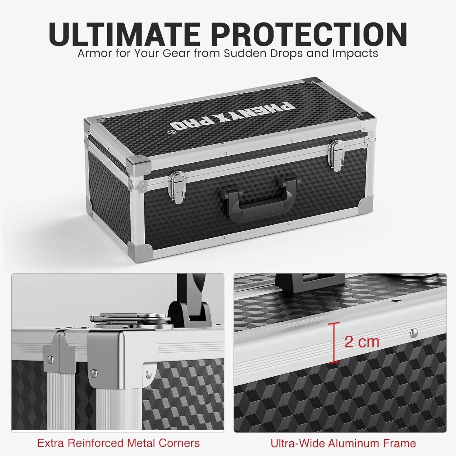 Phenyx Pro Equipment Storage Case, Carrying Case with Customizable Pre-Diced Foam, Aluminum Alloy Frame, Perfect for Wireless Microphone Systems (PCSE-XL)