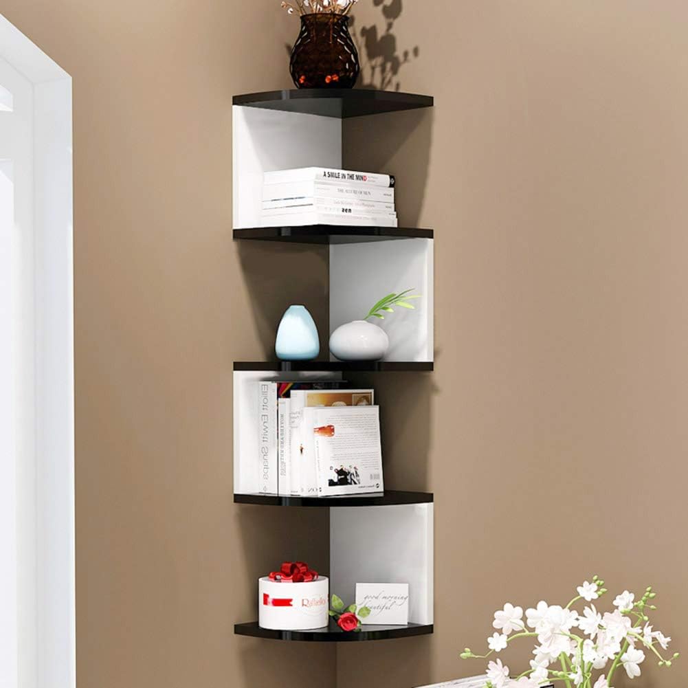 Floating Corner Shelves Wall Mount, 5 Tier Wood Wall Shelf with Zigzag Design Wine Rack Bookcase for Bedroom Bathroom Kitchen -b A (C A)