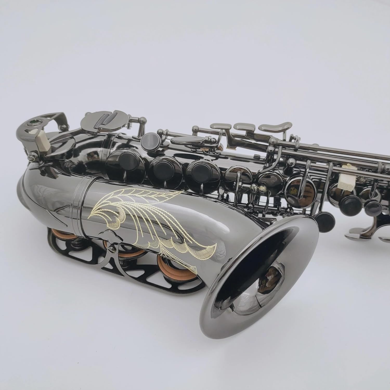 Woodwind Instruments Curved Treble Saxophone B Flat Black Nickel Plated Professional Musical Instrument With Case (Color : Lavender)