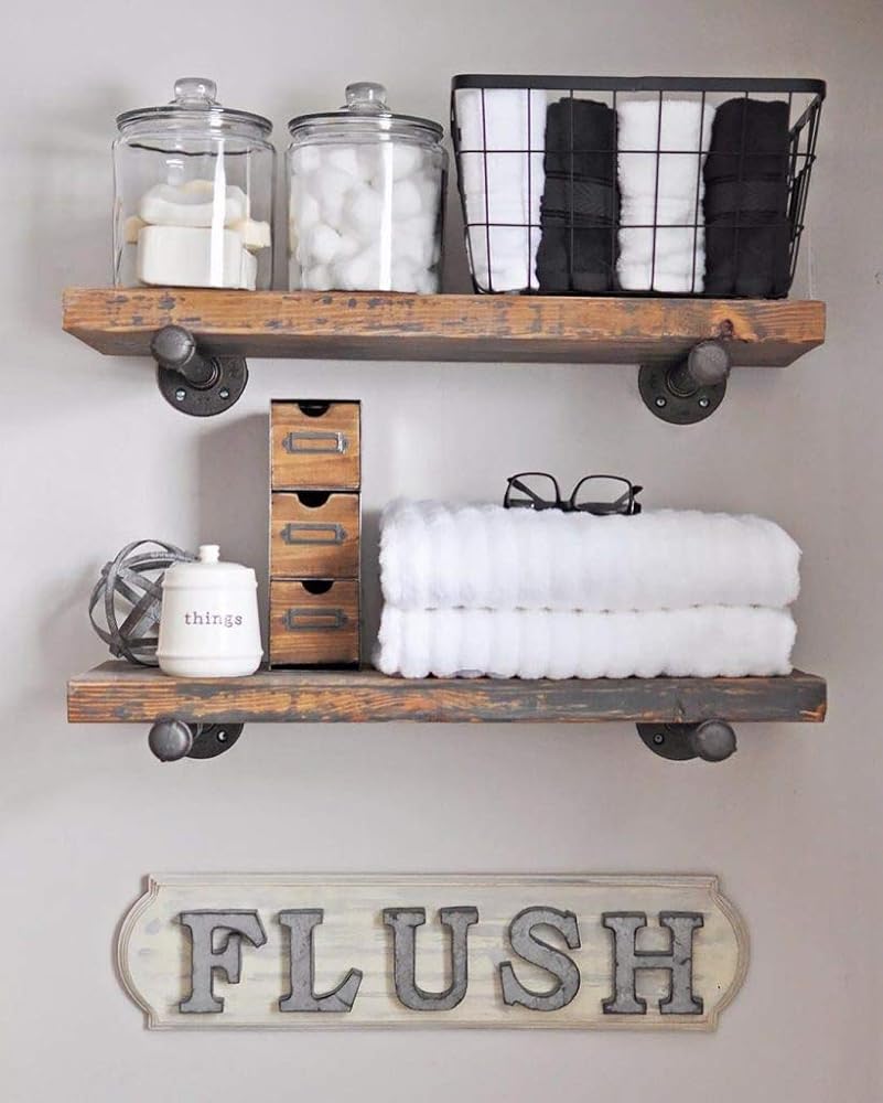 Industrial Floating Shelves Wall Shelf - Floating Shelves Wood Wall Mounted, Hanging Shelves, Floating Shelves Rustic, with Pipe Hardware Brackets (Set of 2) 1.5'' X 7.5'' (Early American, 36'')