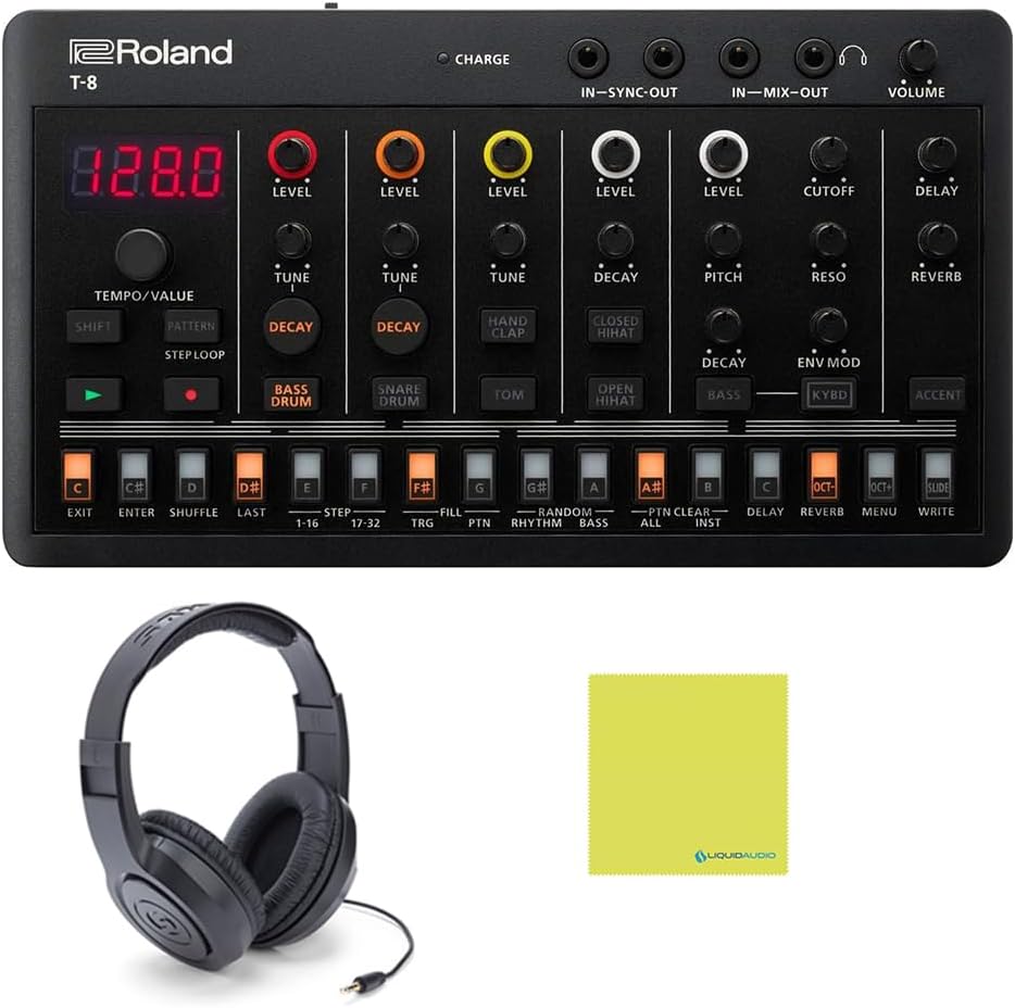 Roland T-8 Beat Machine Bundle w/Samson SR350 Over-Ear Stereo Headphones and Liquid Audio Polishing Cloth