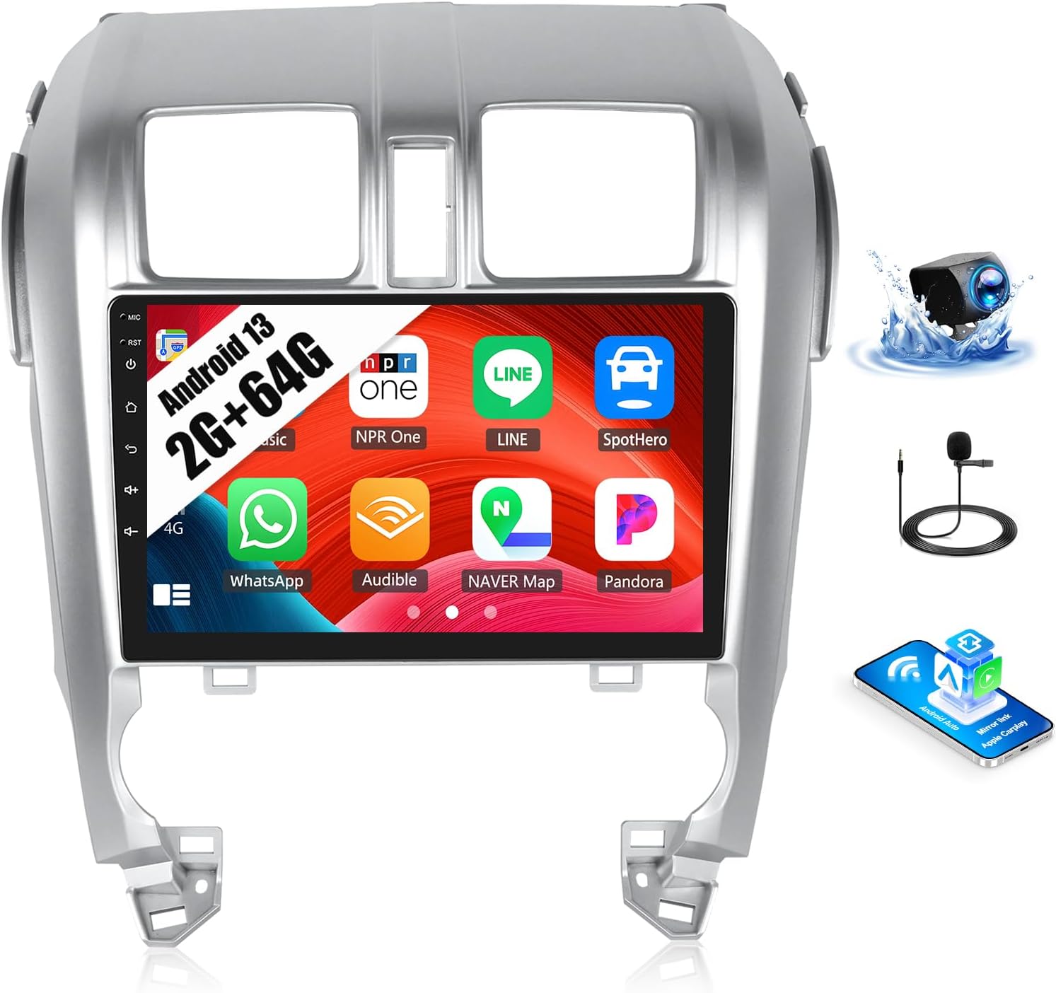 SIXWIN Android 13 Car Radio for Honda CRV 2007-2011 with CarPlay Android Auto Mirror Link 2G+64G 10.1 Inch Touchscreen with 26UI Bluetooth GPS Navigation WiFi FM Backup Camera MIC