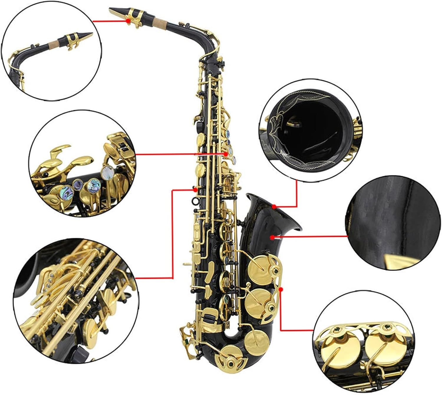 Brass Engraved EB E-Flat Alto Saxophone Sax Abalone Shell Buttons Wind Instrument with Sax Accessories (Color : 2)