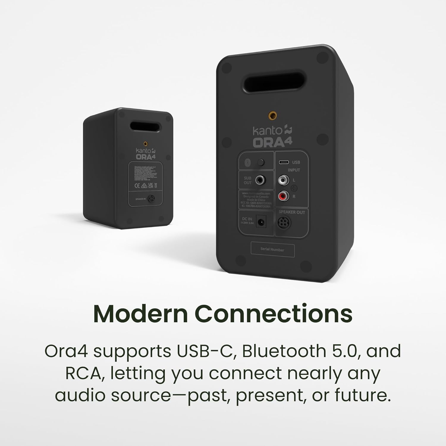 Kanto ORA4 140W Powered Reference Speakers with Bluetooth 5.0 and USB-C Input | 4” Woofers with Deep Bass Extension | Bi-Amplified | 80 Hz Automatic Crossover | Reference Quality Sound | Pair | Black