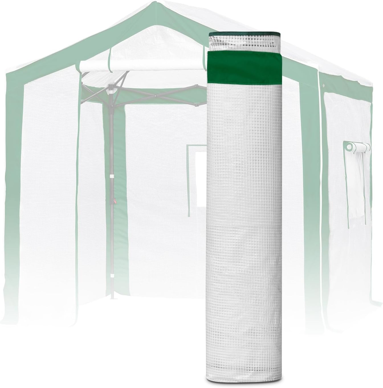 EAGLE PEAK Replacement Cover for 6x4 Portable Pop up Greenhouse with Polyester Reinforced Corners, Front Roll-Up Zipper Entry Door and 2 Roll-Up Side Windows (Frame Not Included), Green/White