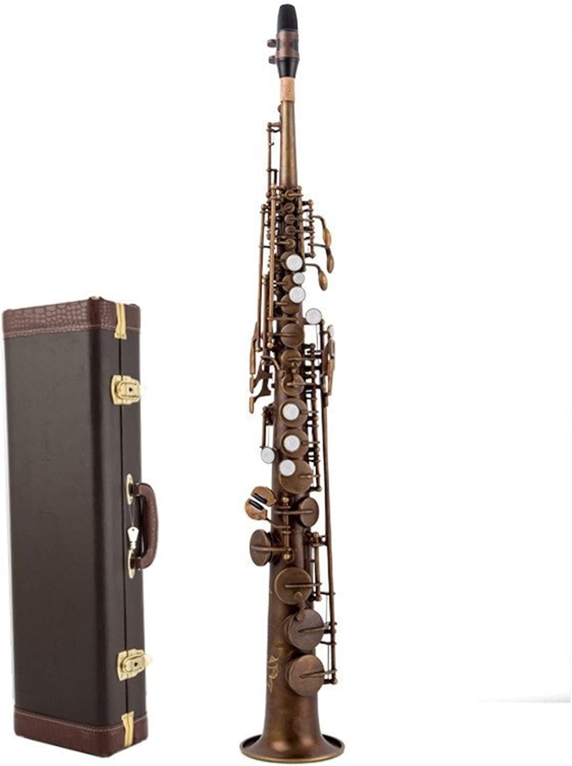 Brass Straight Sax Saxophone Bb B Flat Woodwind Instrument Natural Shell Key