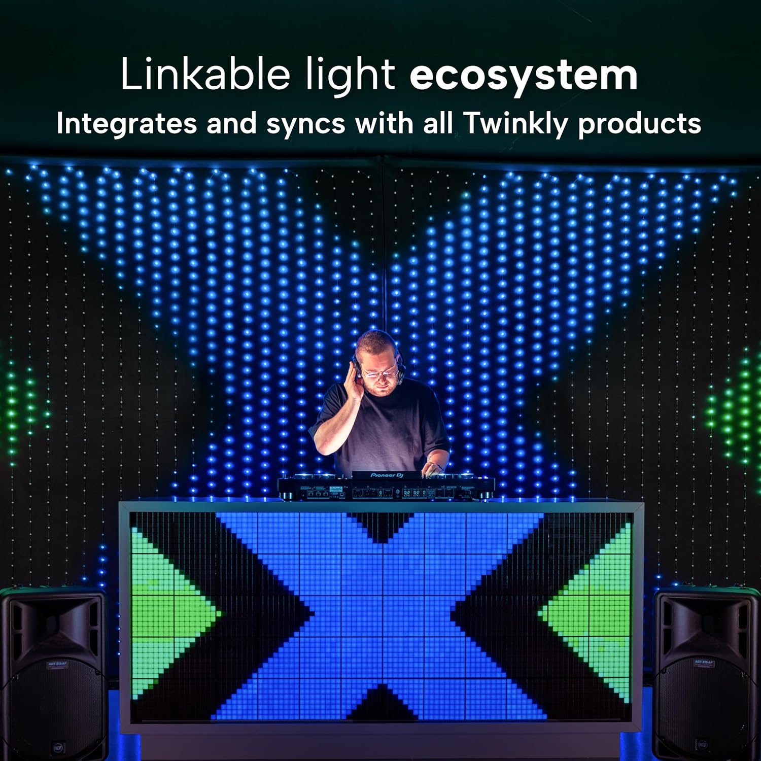 Twinkly Lightwall - 8.6 x 9 ft - Black Backdrop - with Stand and Music Dongle - Type A Plug