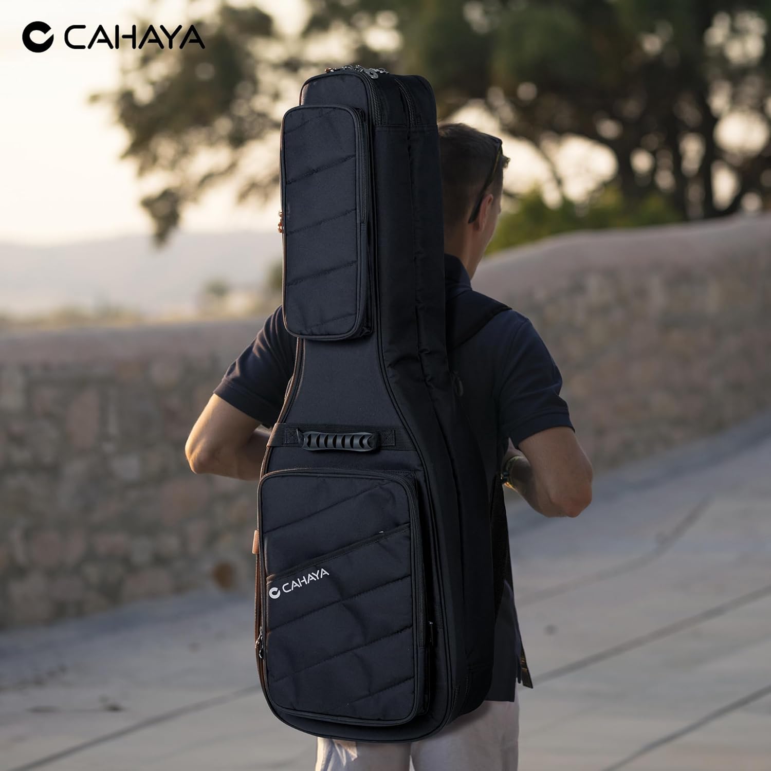 CAHAYA Dual Electric Guitar Gig Bag - Padded for 2 Guitars, Fits ST, TELE & LP - Black Backpack with Adjustable Straps CY00378-1