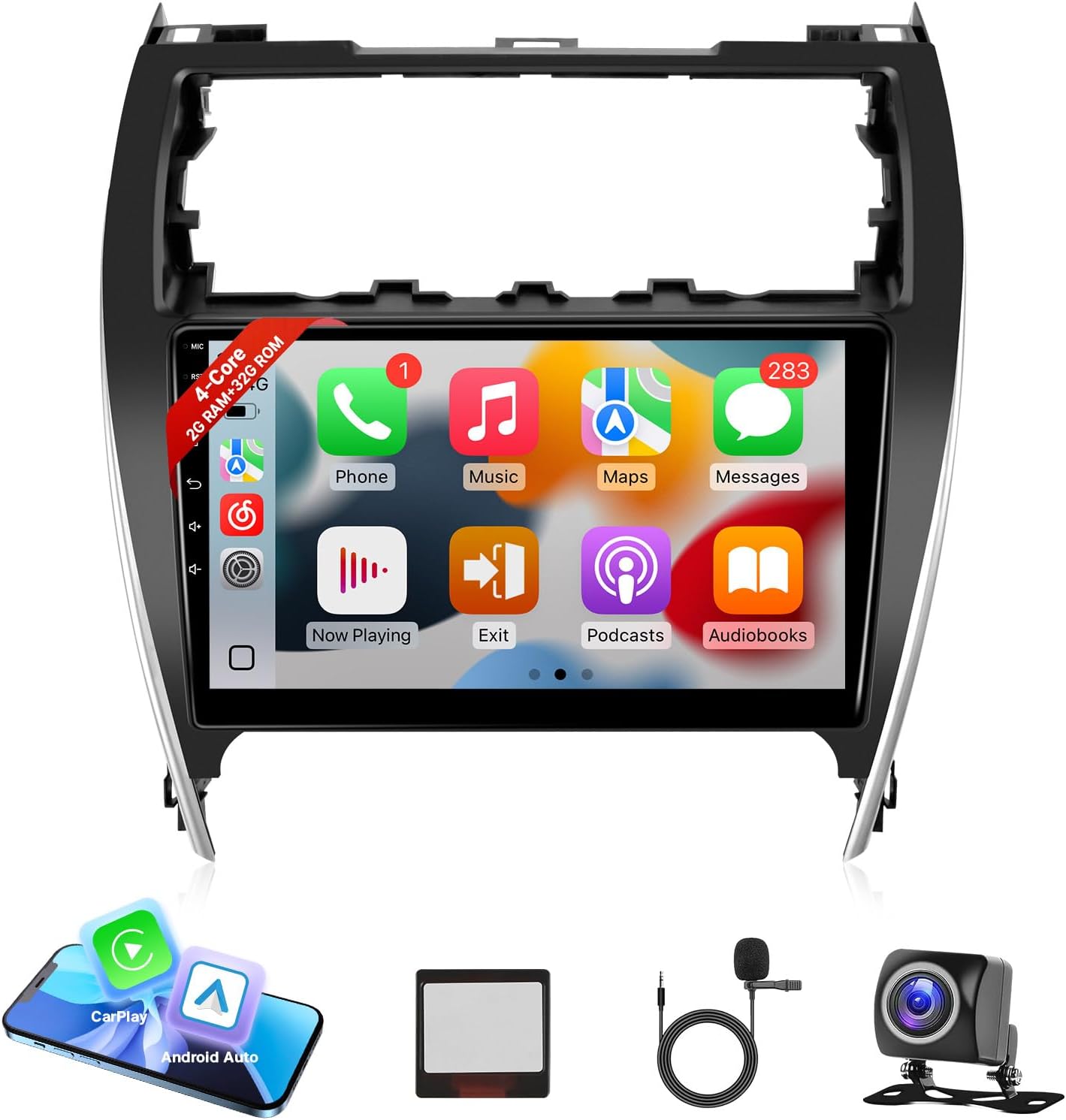 Leadfan Car Radio Stereo for Toyota Camry 2012 2013 2014, 10.1 inch Touch Screen with Wireless Carplay Android Auto, Car Audio Receiver GPS Navi BT FM SWC Backup Camera, 2G+32G, Fit JBL