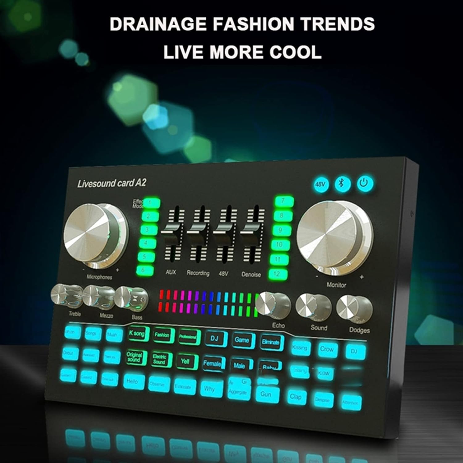 Professional Audio Mixer,A2 Live Sound Card Portable Bluetooth Sound Card Professional Adjustable Volume Audio For Music Recording Karaoke Singing