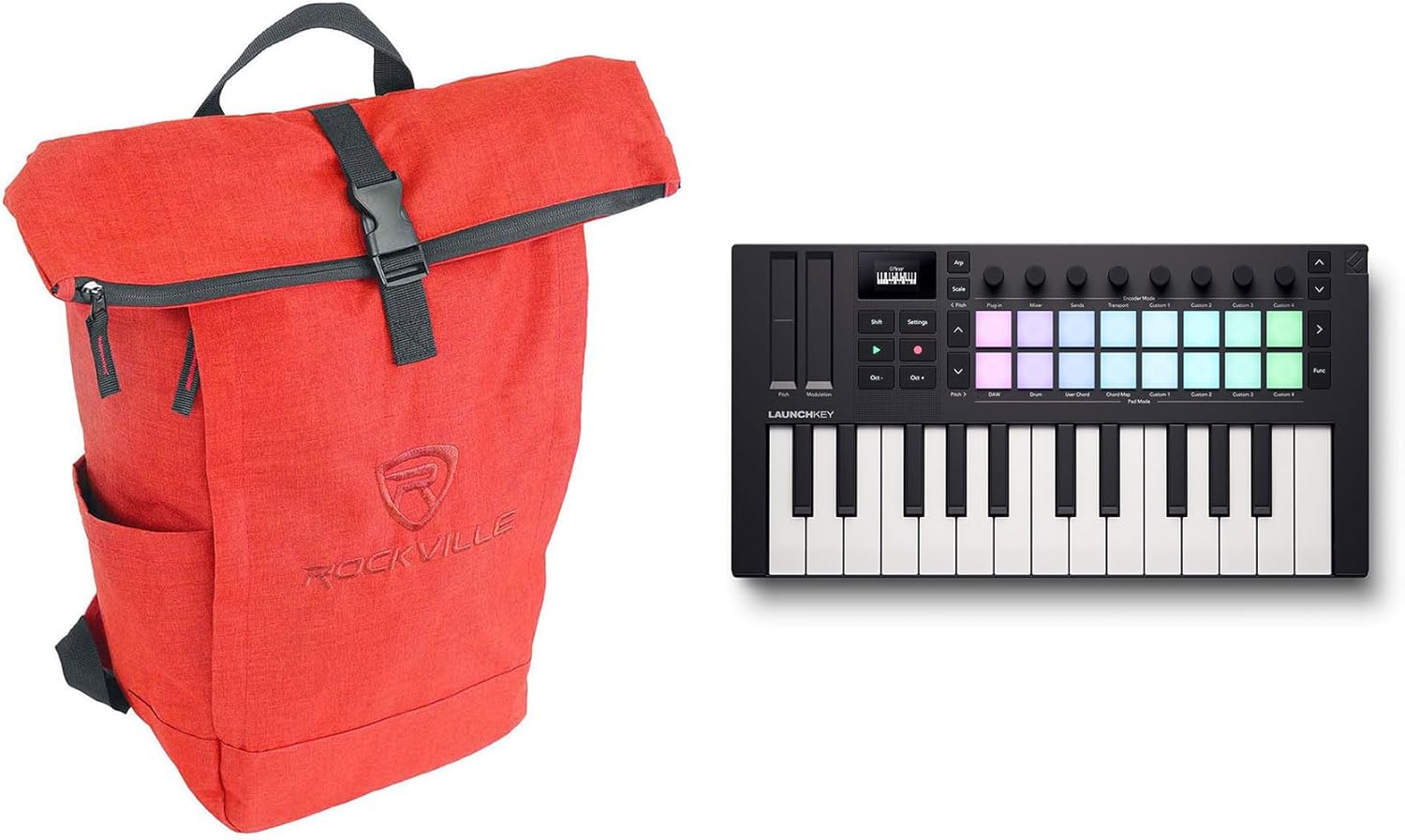 Audiosavings Bundle: Novation LAUNCHKEY MINI 25 MK4 25-key MIDI Ableton Live Keyboard Controller Bundle with Rockville RPAK Burned Red Stylish Durable Backpack Bag w/Padded Laptop Pocket (2 Items)