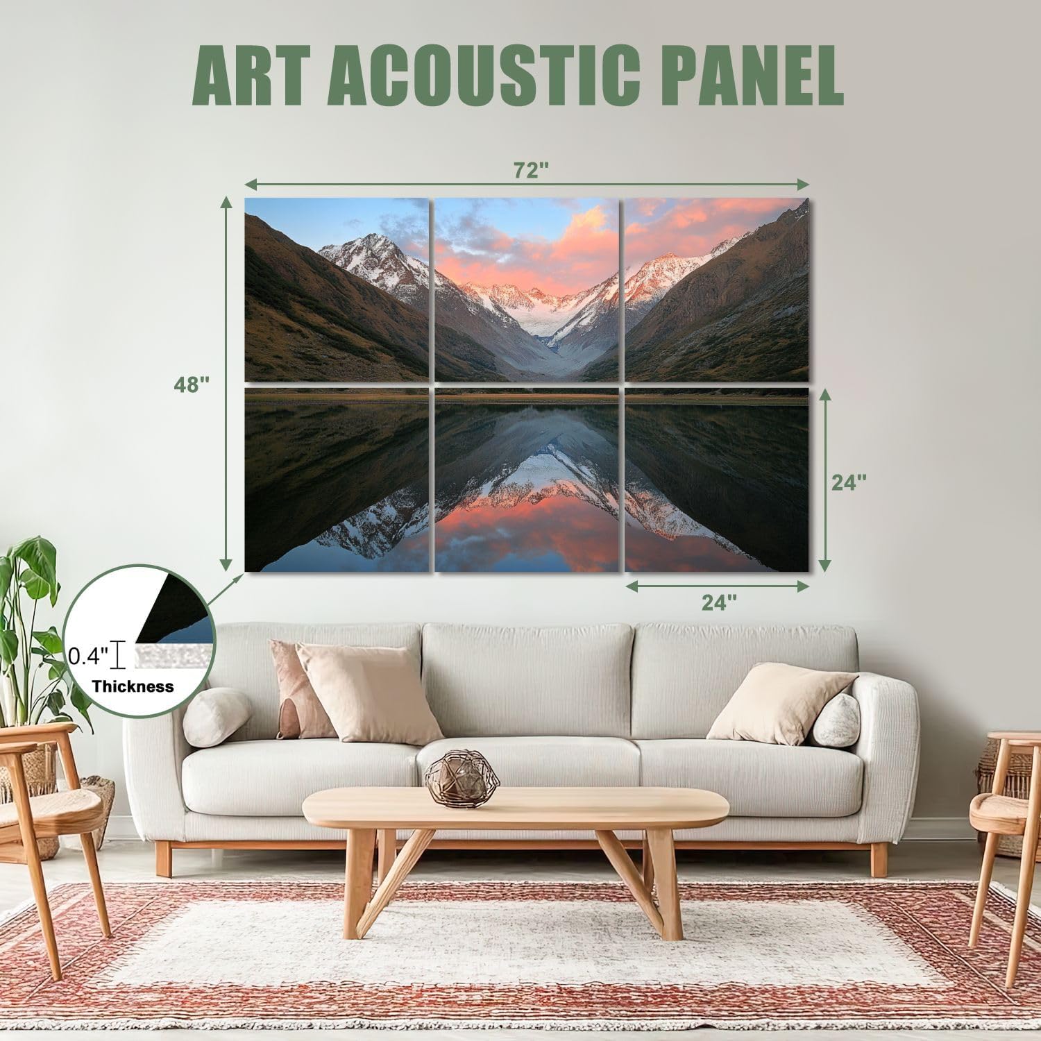 6 Pack Art Acoustic Panels Sound Absorbing River Sunset Mountain Nature Landscape Scenery Snow capped Mountains Decorative Soundproof Wall Panels Self Adhesive for Recording Studios Office 72