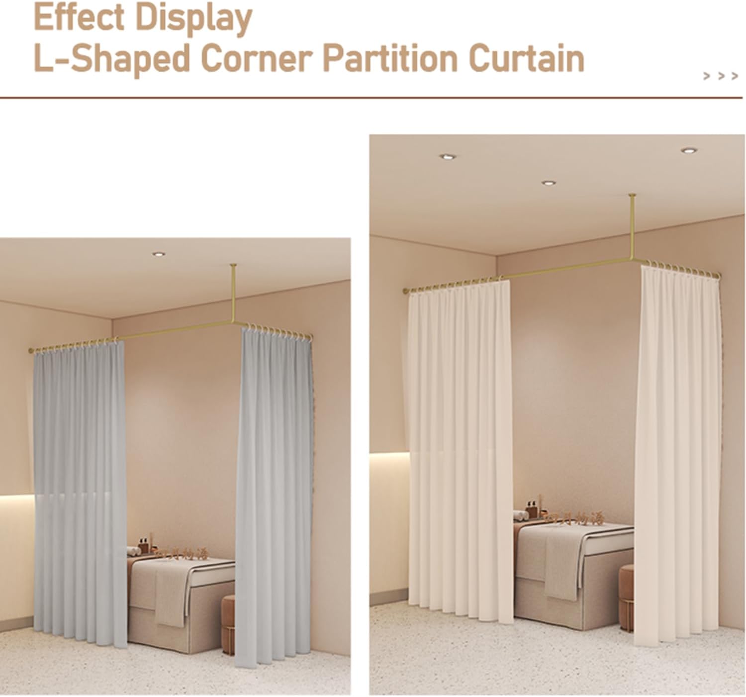 Beauty Salon Room Divider, Bathroom Shower Curtain Rod, Wall Mount Room Dividers, Ceiling Mounted Curtain Rail for Curtains, Drapes, and Room Dividers,Gold,Without Curtain