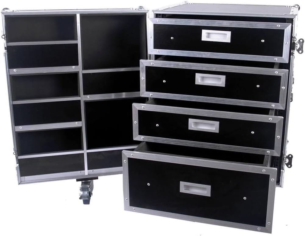 Universal Flight Utility & Storage Case with Drawers & Compartments & Caster Board Well Riveted Top Quality Double edge Tongue & Groove Impact Resistant Aluminum Frame DEEJAYLED TBHWORKBOX555