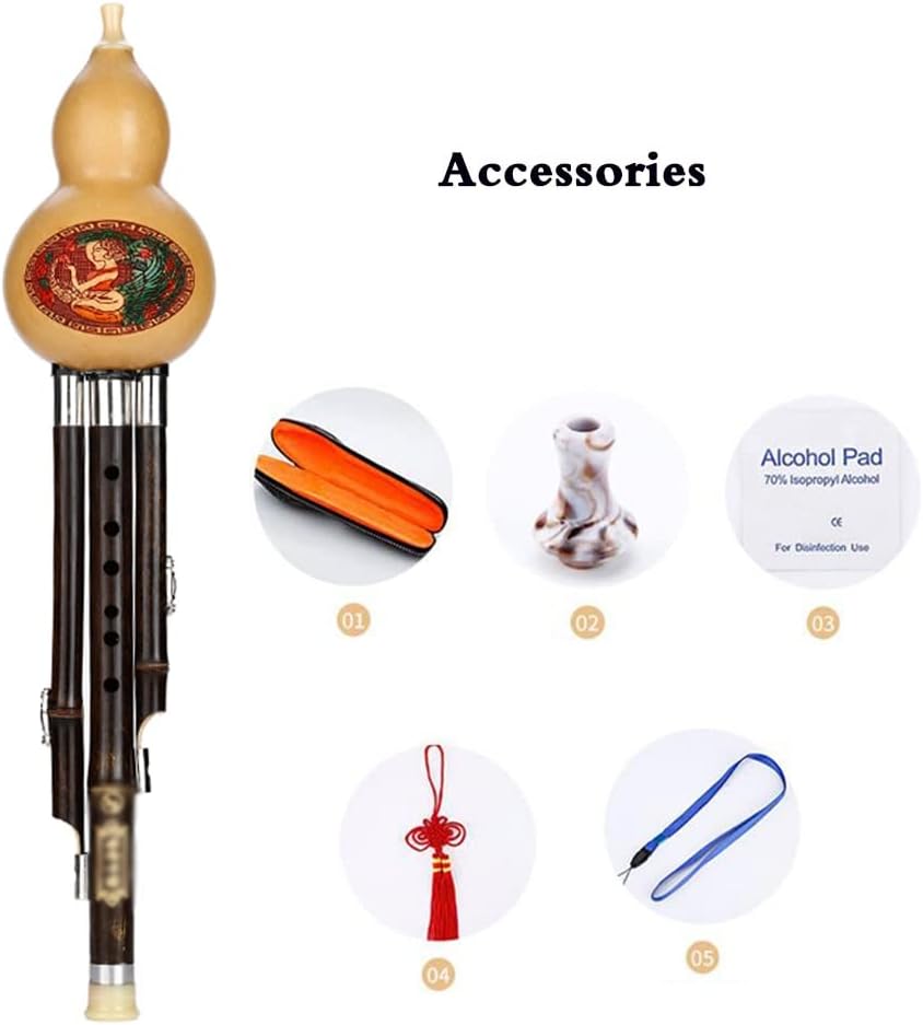 Flutes Musical Instruments Children's Beginner Adult Introduction Gourd Instrument Wood Pipes Chinese Traditional Instrument with Chinese Knot Case (Color : Brown, Size : Small D-Key)