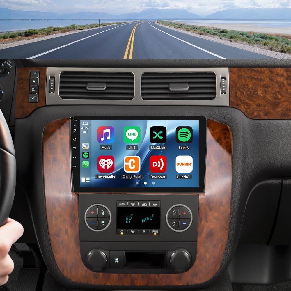 Car Radio for Chevrolet Tahoe/Suburban/Silverado LTZ 2007-2012 with Wireless Carplay/Android Auto, 9 Inch Touch Screen Stereo with GPS Navigation Bluetooth Backup Camera 2+32G