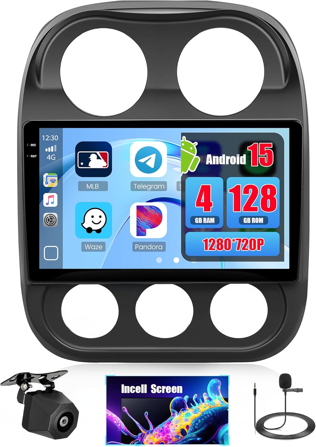 4+128GB Android 15 Car Radio for Jeep Compass Patroit 2010-2016 Wireless Carplay Android Auto, Realdio 10.1