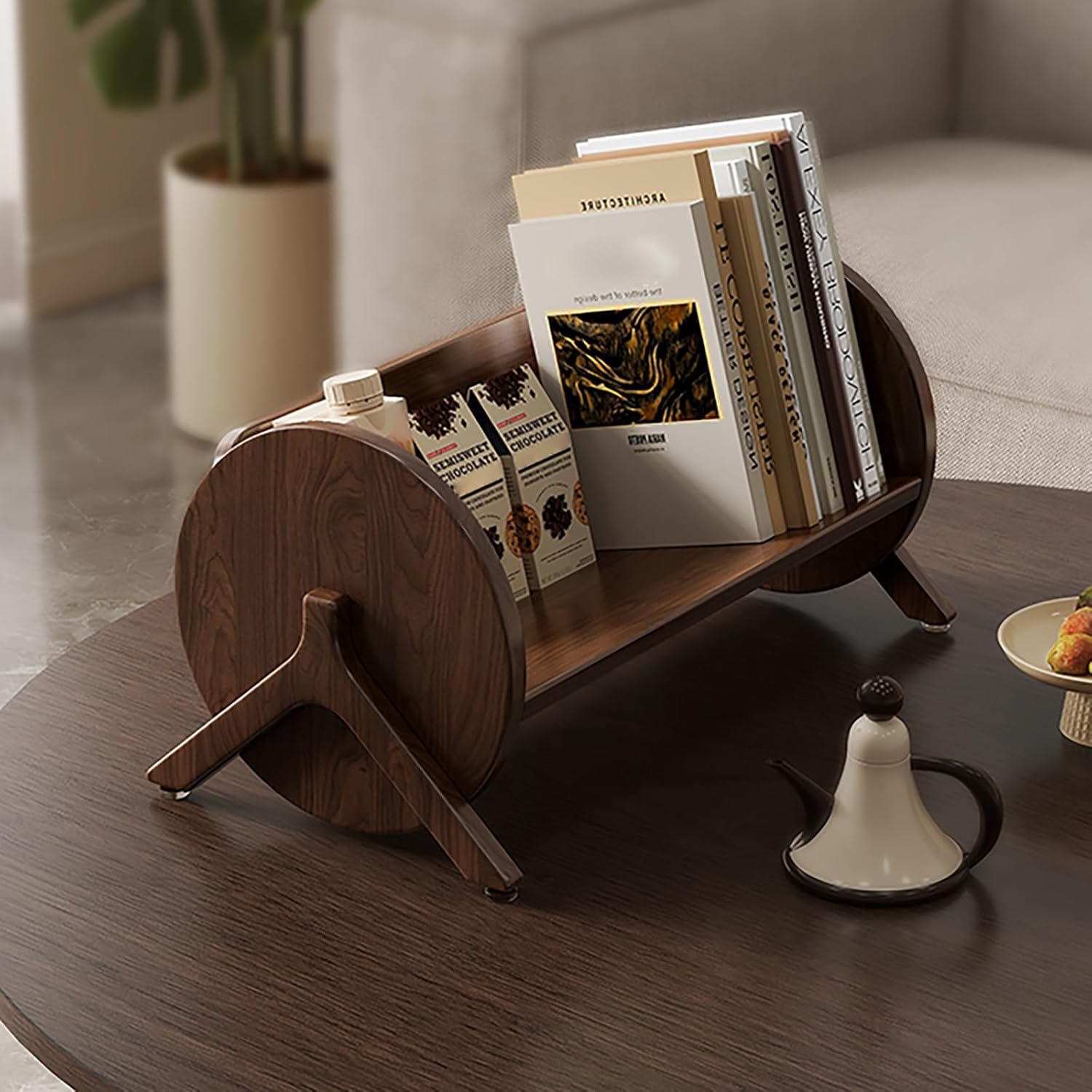 No Assembly Bookshelf Space-Saving Wooden Book Shelf, Wood Office Tabletop Book Storage Rack, for Books/CDs/Magazine Display