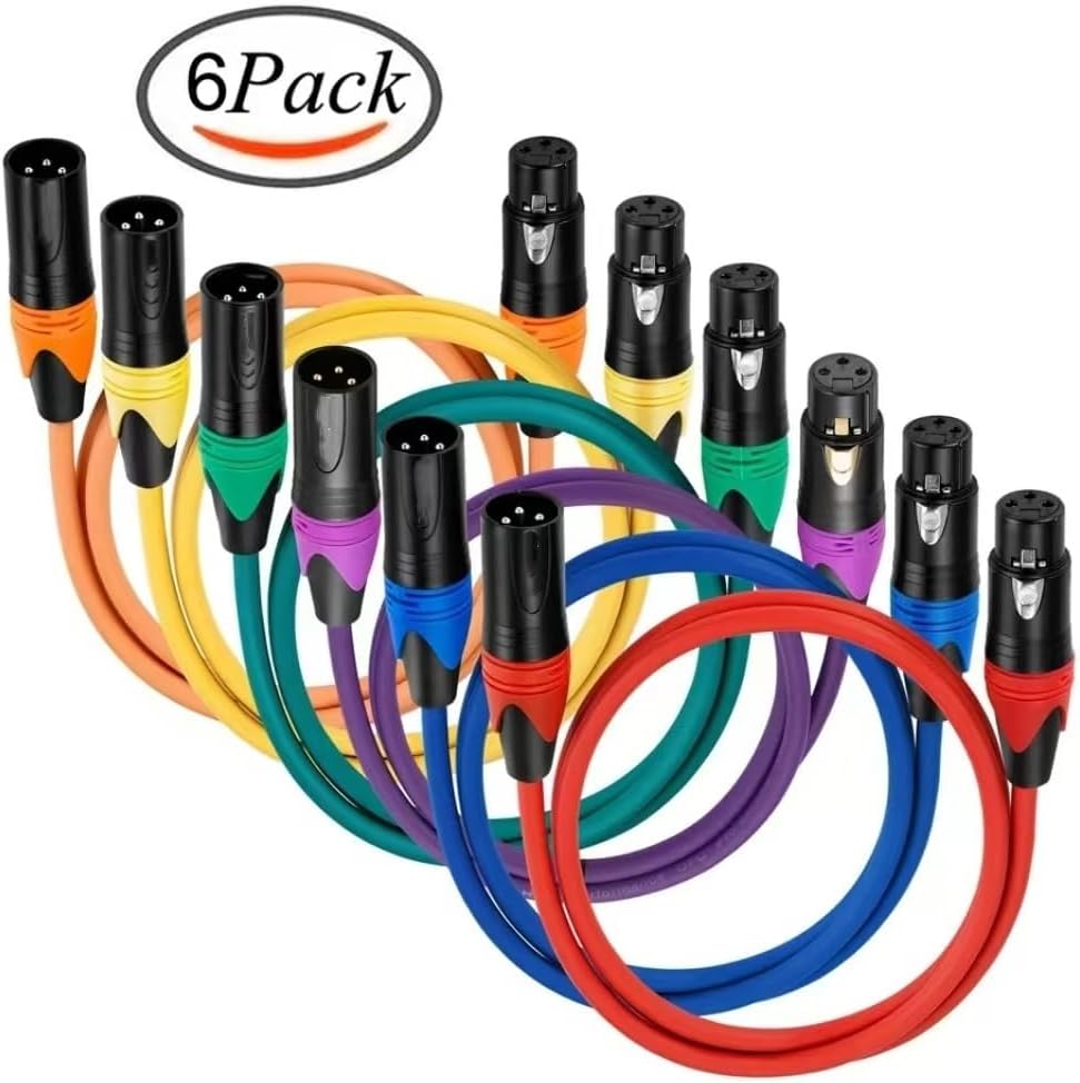 6-Pack 3-pin XLR Extension Cable Male to Female OFC Copper Double Shielded for Microphone Mixer Amplifier Speaker(10m)