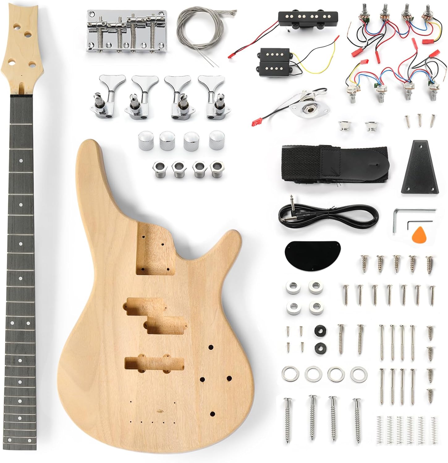 Ktaxon DIY Electric Guitar Kit, 44Inch DIY Bass Guitar Kit with Mahogany Body, Solid Wood Fingerboard and Maple Neck, Easy Installation & All Accessories Included to Build Your Own Guitar(KIB)