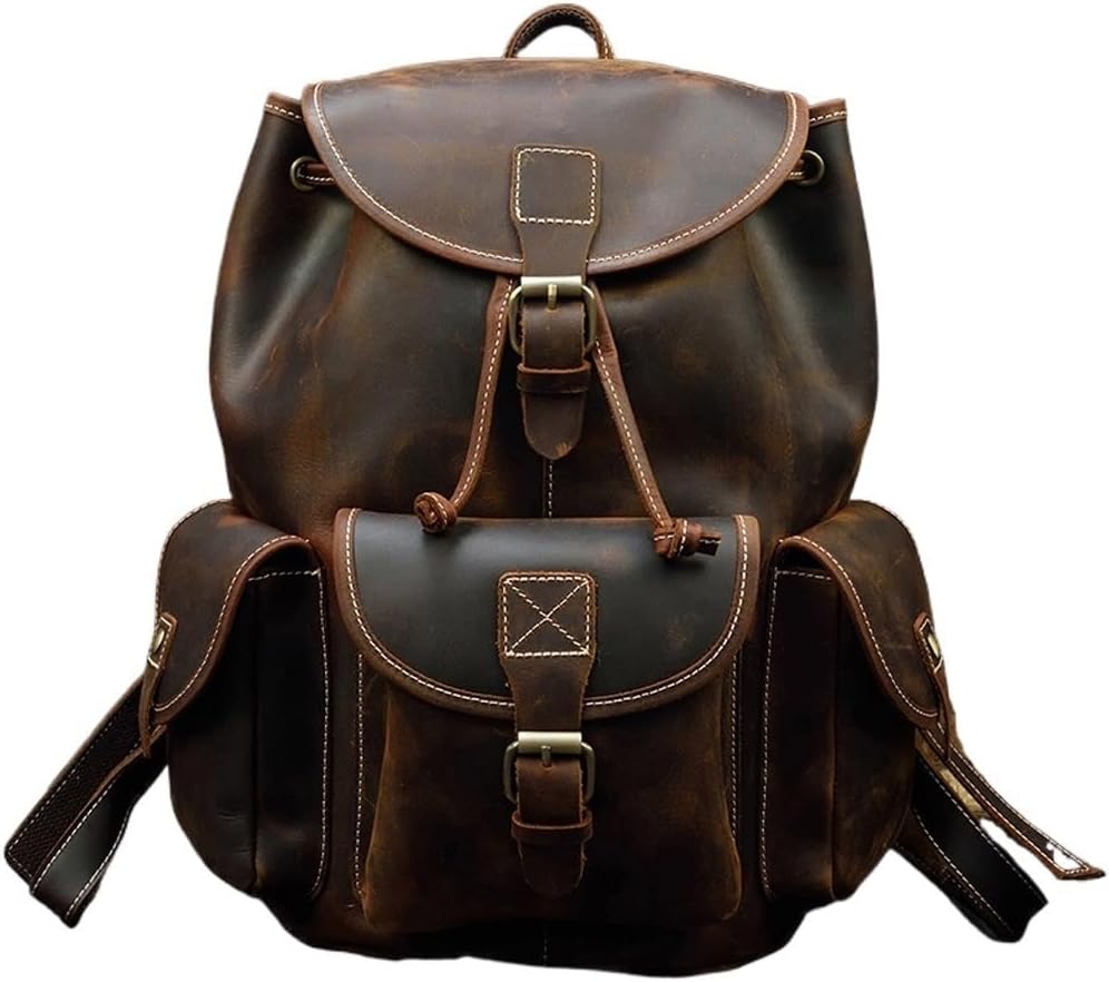 Men Leather Briefcase Extra Large Laptop Backpack for Men WomenWater Travel Rucksack with USB Port Anti-Theft Pocket, Bookbag for College, Work, Camping Hiking Day Trips