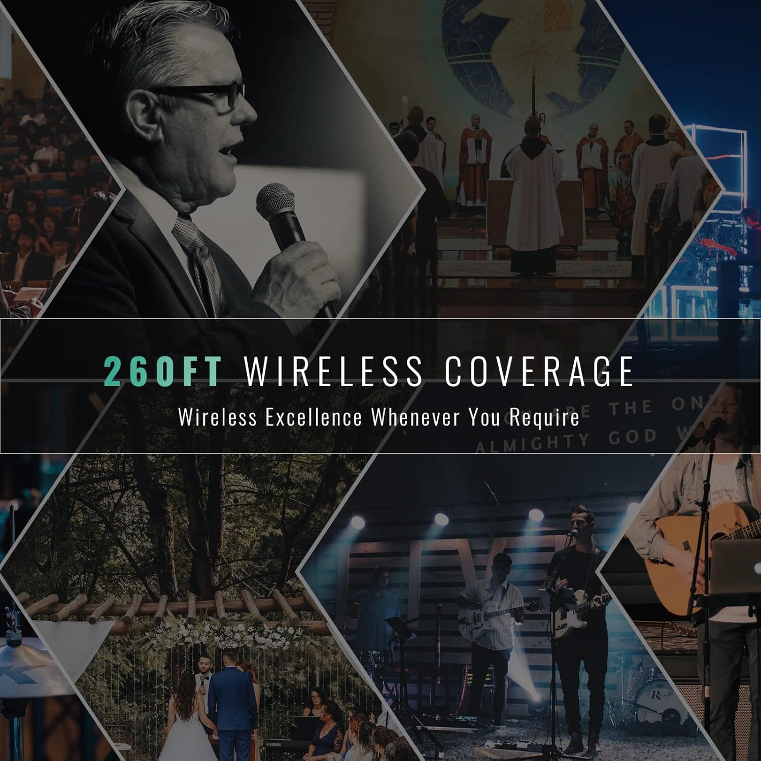 Phenyx Pro Wireless Microphone System PTU-5000-4H Bundle with The Customizable Large Size Carrying Case